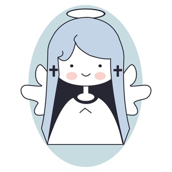 sweet child angel. female angel vector illustration, flat colors.Cute happy angel with halo and wings Peaceful little girl with bird. Christianity.