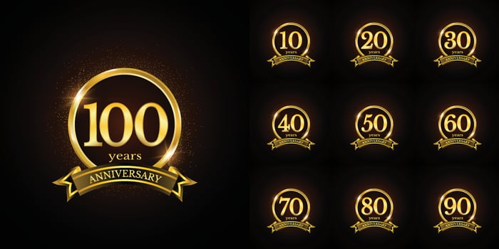 Anniversary number logotype label badge template. Premium anniversary celebration emblem signs design png for company, booklet, leaflet, magazine, brochure, web, invitation or greeting card vector