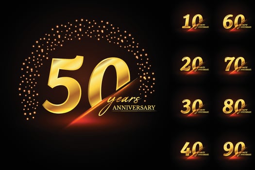 Anniversary golden luxury number emblem logo symbol vector graphic badge for birthday, age, corporate business, wedding, certificate, year, event