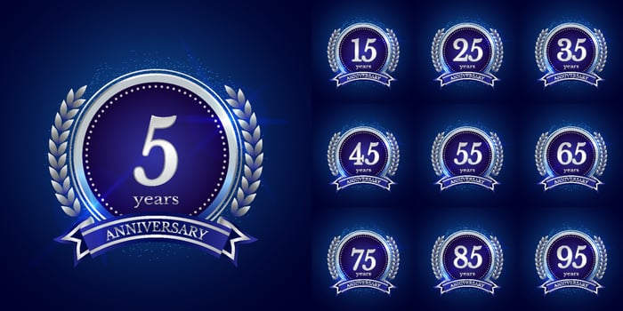 Anniversary number logotype label badge template. Premium anniversary celebration emblem signs design png for company, booklet, leaflet, magazine, brochure, web, invitation or greeting card vector