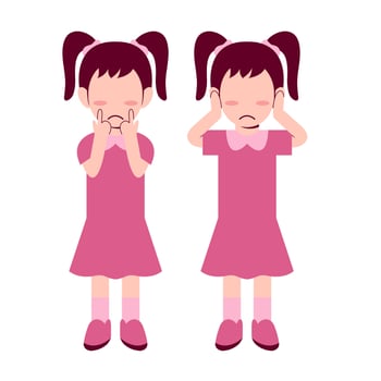 Set Of Little Girl Feeling Sad vector