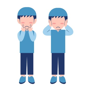 Set Of Muslim Boy Feeling Sad vector
