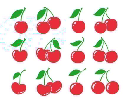 shiny heart shaped red berry fruit with green leaves vector