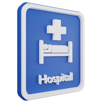 3D render hospital sign icon isolated on transparent background, blue informative sign png