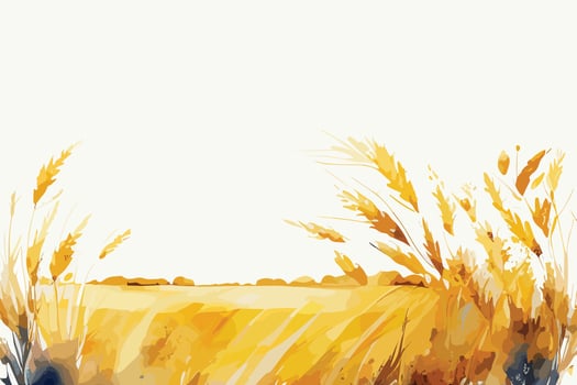 watercolor golden fields with crops illustration design vector