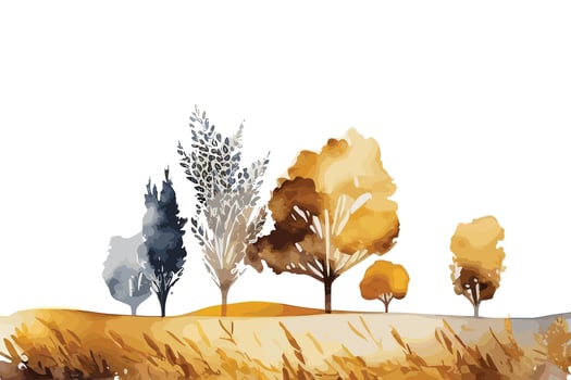 watercolor golden fields with crops illustration design vector