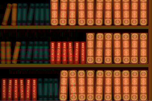 Old books on an archival shelf of library of storehouse graphic sketch colorfull illustration vector illustration