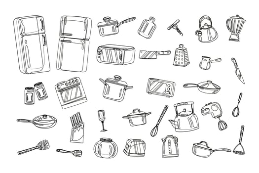 Hand drawn illustration kitchen tools. vector