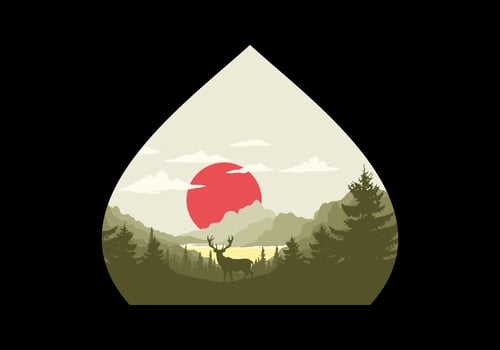 Landscape art illustration of lake and pine forests vector