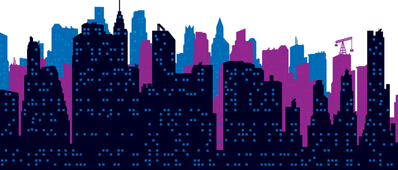Urban cityscape at night. Skyline city silhouettes. png