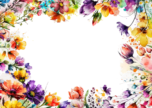 Colorful flowers frame for card design png