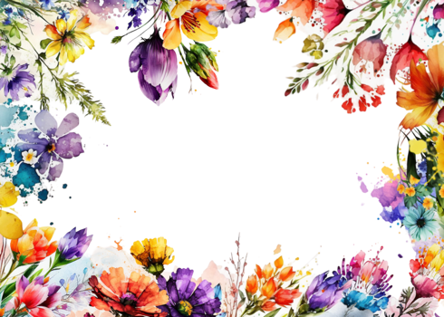 Colorful flowers frame for card design png