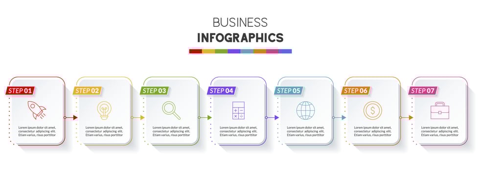Infographics design template and icons with 7 options or 7 steps vector