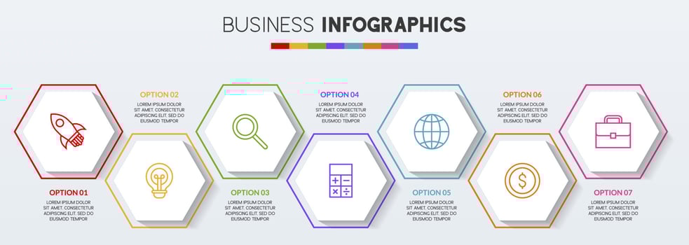 Infographics design template and icons with 7 options or 7 steps vector