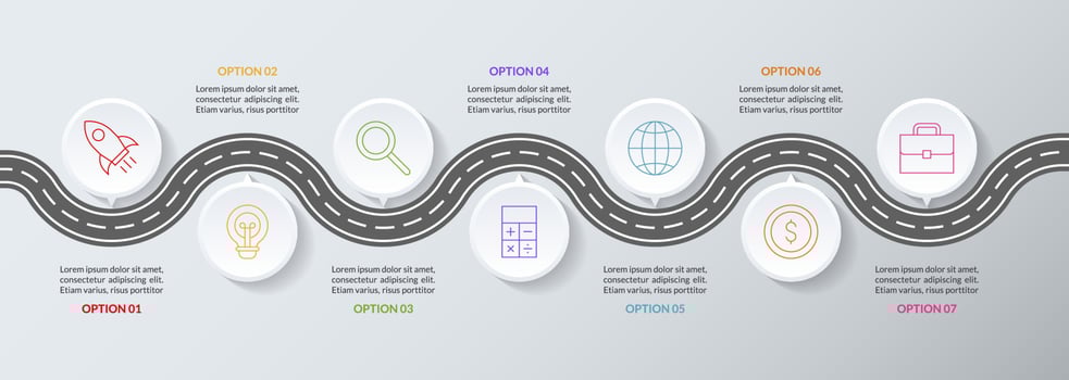 Infographics design template and icons with 7 options or 7 steps vector