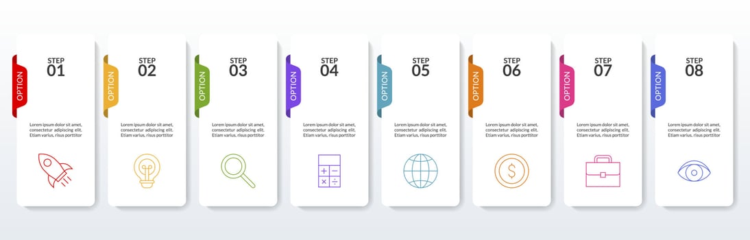 Infographics design template and icons with 8 options or 8 steps vector