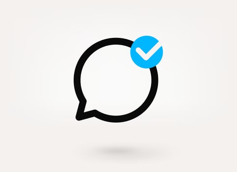 Speech cloud pictogram with copy space and approve check mark. Linear vector linear icon