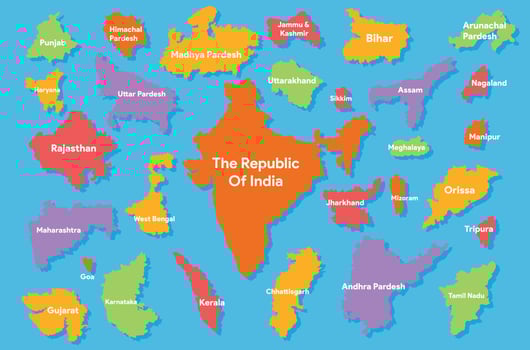 India vector map design with separate states
