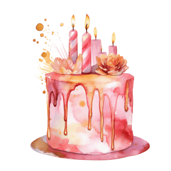 Pink watercolor birthday cake. png