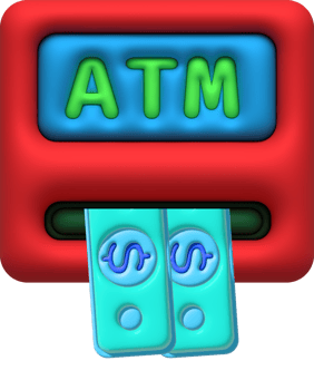 illustration 3D ATM machine with dollars coming out png