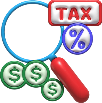 illustration 3D. Search for tax and financial information. png