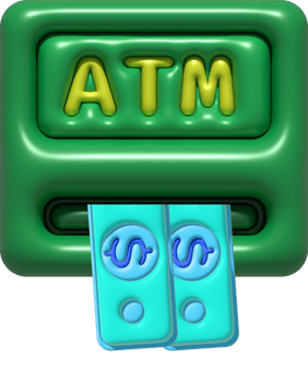 illustration 3D ATM machine with dollars coming out png