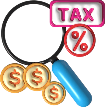 illustration 3D. Search for tax and financial information. png