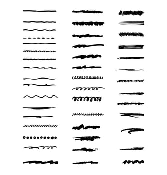 Hand Drawn Doodle Brush Lines Vector. Set of artistic pen brushes. Hand Drawn Grunge Strokes. Vector Illustration