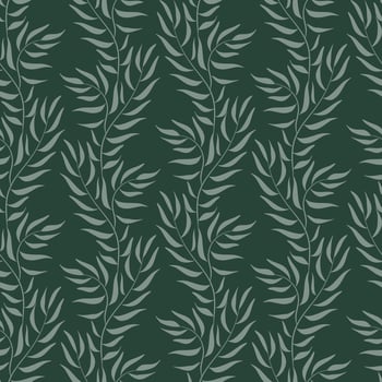 Green leaf on vine climbing seamless pattern vector illustration