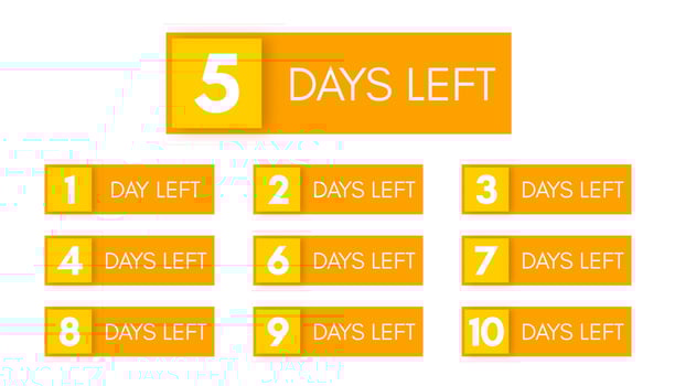 Number of days left. Set of ten yellow banners with countdown from 1 to 10. Vector illustration
