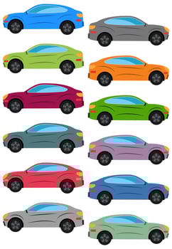 Set of multicolored car. Isolated vector illustration.