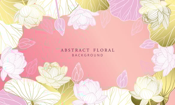 Lotus luxury hand drawn botanical leaves line art background vector