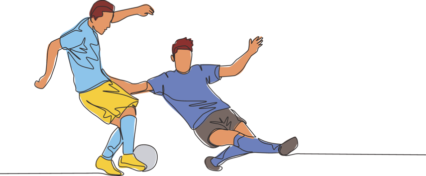 Single continuous line drawing of young energetic football player sliding opponent player when he wants to dribbling pass him. Soccer match sports concept. One line draw design vector illustration png