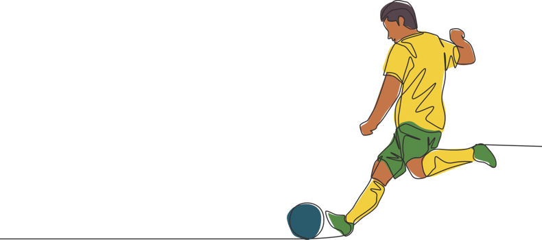One single line drawing of young energetic football striker take a free kick shoot at the game. Soccer match sports concept. Continuous line draw design vector illustration png