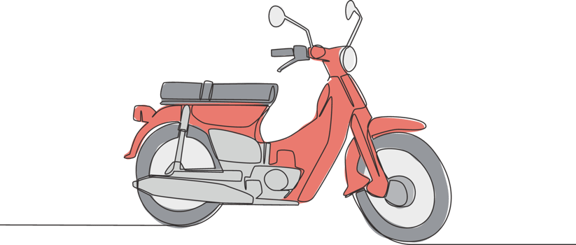 One continuous line drawing of old classic Asian underbone motorbike logo. Vintage motorcycle concept. Single line draw design vector illustration png
