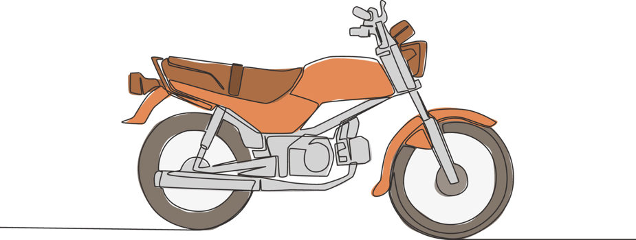 One single line drawing of vintage motorbike logo. Classic rural motorcycle concept. Continuous line draw design vector illustration png