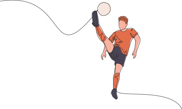 One single line drawing of young happy football player with short sleeve jersey kicking the ball while he's jumping. Soccer match sports concept. Continuous line draw design vector illustration png