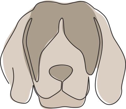 One continuous line drawing of simple cute beagle puppy dog head icon. Mammals animal logo emblem vector concept. Dynamic single line draw design graphic illustration png