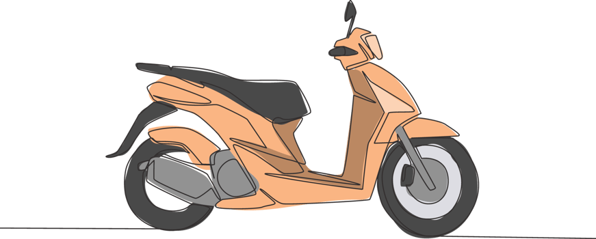 Single continuous line drawing of classic Asian underbone motorbike logo. Vintage scooter motorcycle concept. One line draw design vector illustration png