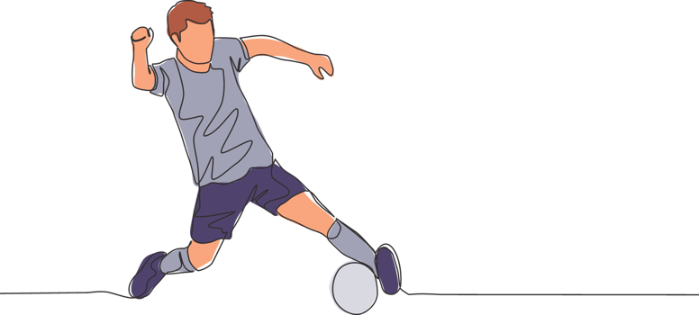 One single line drawing of young football player with short sleeve shirt training to control the ball. Soccer match sports concept. Continuous line draw design vector illustration png