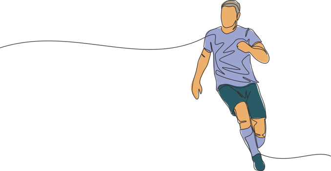Single continuous line drawing of young energetic football player running to chase the ball at the game. Soccer match sports concept. One line draw design vector illustration png