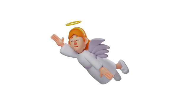 3D illustration. Charming Angel 3D Cartoon Character. Little angel in flying pose. The angel smiled and was about to return to heaven. Little angel who looks very pretty. 3D cartoon character png