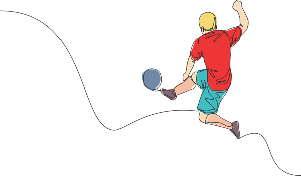 One continuous line drawing of young energetic football attacker kicking the ball really hard to the goal. Soccer match sports concept. Single line draw design illustration png