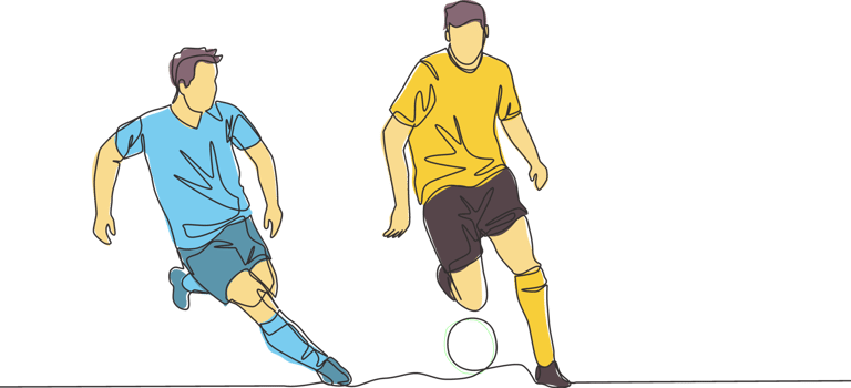 Single continuous line drawing of young energetic football player chasing opponent player who dribbled the ball passing him. Soccer match sports concept. One line draw design vector illustration png