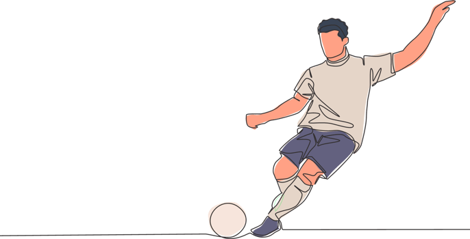 One continuous line drawing of young talented football player take a free kick. Soccer match sports concept. Single line draw design vector illustration png