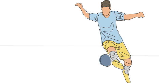 One continuous line drawing of young talented football player controlling the ball with his right foot. Soccer match sports concept. Single line draw design vector illustration png