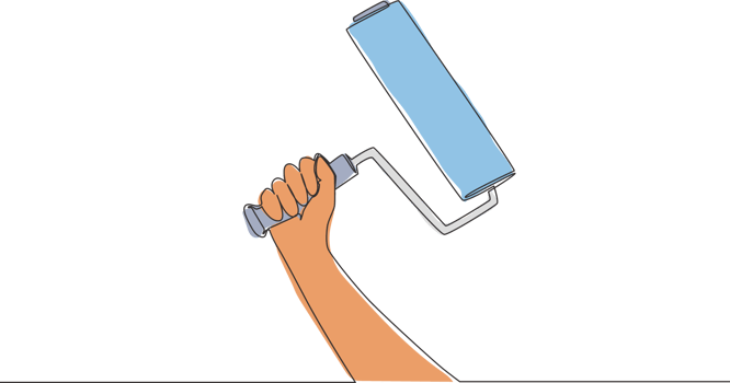 Single continuous line drawing of man holding roller painter. Handyman tools concept. One line draw vector design illustration png