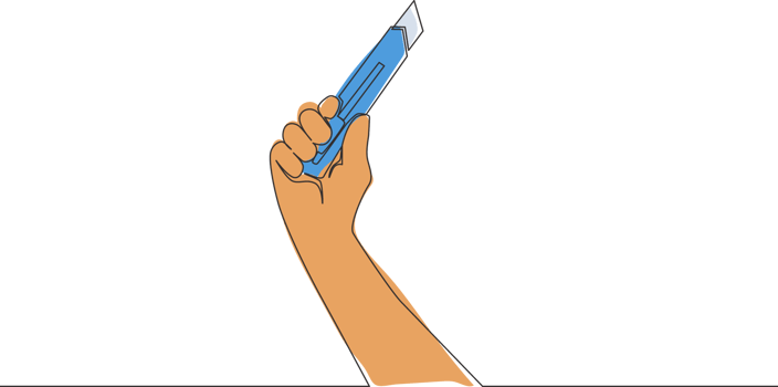One single line drawing of man holding cutter knife. Handyman tools concept. Continuous line draw vector design illustration png