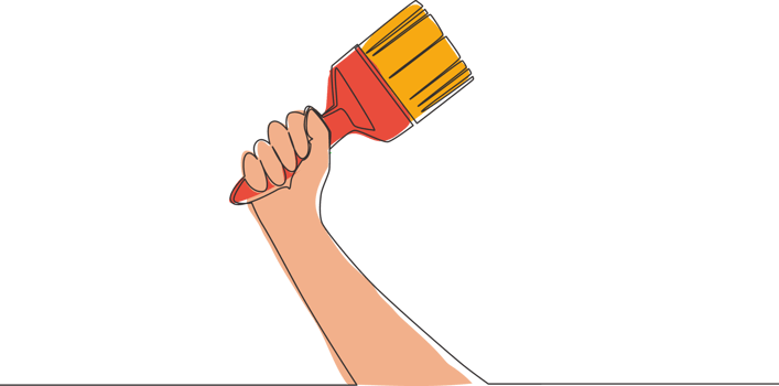Single continuous line drawing of man holding paint brush. Handyman tools concept. One line draw vector design illustration png