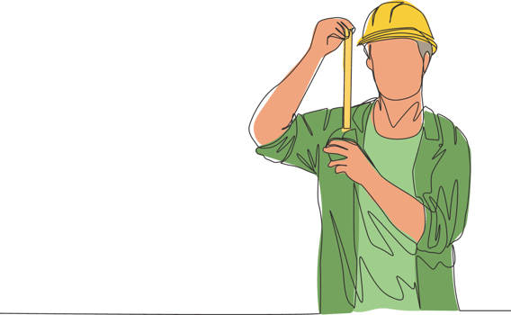 Single continuous line drawing of young handsome handyman measuring the length of the wall using measurement tape. Home renovation service concept one line draw design illustration png